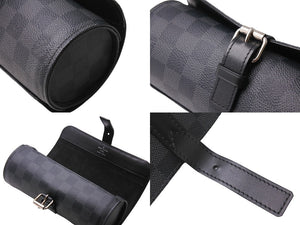 極美品 LOUISVUITTON ルイヴィトン ダミエグラフィット エテュイ 3 モントル 腕時計ウォッチケース N41137 ブラック ロゴ 小物 中古 66656