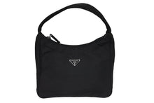 画像をギャラリービューアに読み込む, PRADA プラダ ホーボー ハンドバッグ ワンショルダーバッグ MV515 トライアングルロゴ ナイロン ブラック 美品 中古 66660