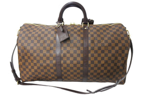 LOUIS VUITTON ルイ ヴィトン キーポル バンドリエール55 ボストンバッグ N41414 ダミエエベヌ ブラウン 美品 中古 66667