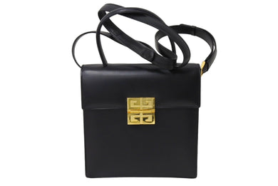 Givenchy ジバンシー ハンドバッグ ショルダーバッグ 2WAYバッグ ロゴプレート ブラック レザー ゴールド金具 美品 中古 66693