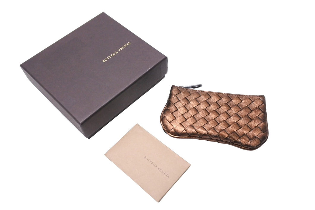 BOTTEGAVENETA ボッテガヴェネタ イントレチャート コインキーケース コインケース 131232 V0016 レザー ブロンズ 美品 中古 66695