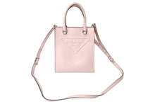 画像をギャラリービューアに読み込む, PRADA プラダ ハンドバッグ ショルダーバッグ 2WAY 1BA333 トライアングルロゴ カーフスキン ピンク シルバー金具 美品 中古 66707