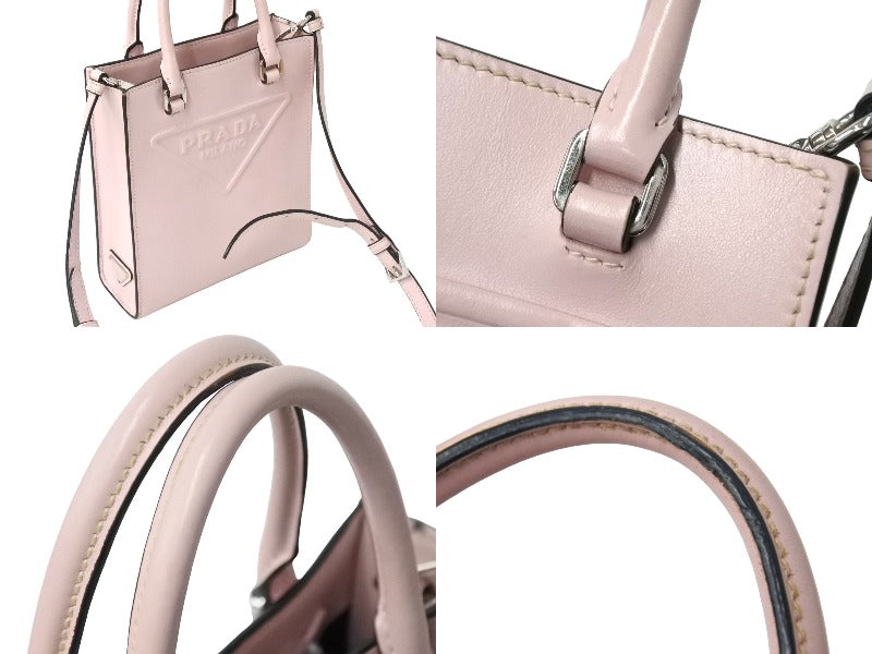 PRADA プラダ ハンドバッグ ショルダーバッグ 2WAY 1BA333 トライアングルロゴ カーフスキン ピンク シルバー金具 美品 中古  66707 – Casanova Vintage