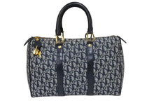 画像をギャラリービューアに読み込む, ChristianDior クリスチャンディオール ヴィンテージ トロッター ボストン ハンドバッグ ジャガード ネイビー 美品 中古 66723