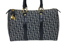 画像をギャラリービューアに読み込む, ChristianDior クリスチャンディオール ヴィンテージ トロッター ボストン ハンドバッグ ジャガード ネイビー 美品 中古 66723