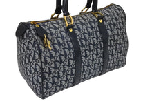 画像をギャラリービューアに読み込む, ChristianDior クリスチャンディオール ヴィンテージ トロッター ボストン ハンドバッグ ジャガード ネイビー 美品 中古 66723