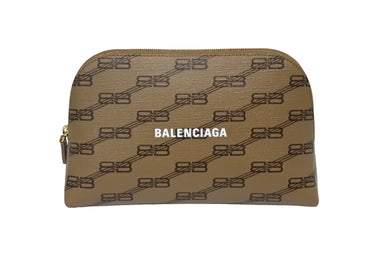 極美品 BALENCIAGA バレンシアガ BBモノグラム トイレタリーポーチ 702624 総柄 ロゴ ブラウン ゴールド金具 中古 66737