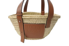 画像をギャラリービューアに読み込む, 新品同様 LOEWE ロエベ バスケットバッグ ハンドバッグ 327.02.S93 ヤシの葉＆カーフ ベージュ シルバー金具 中古 66773