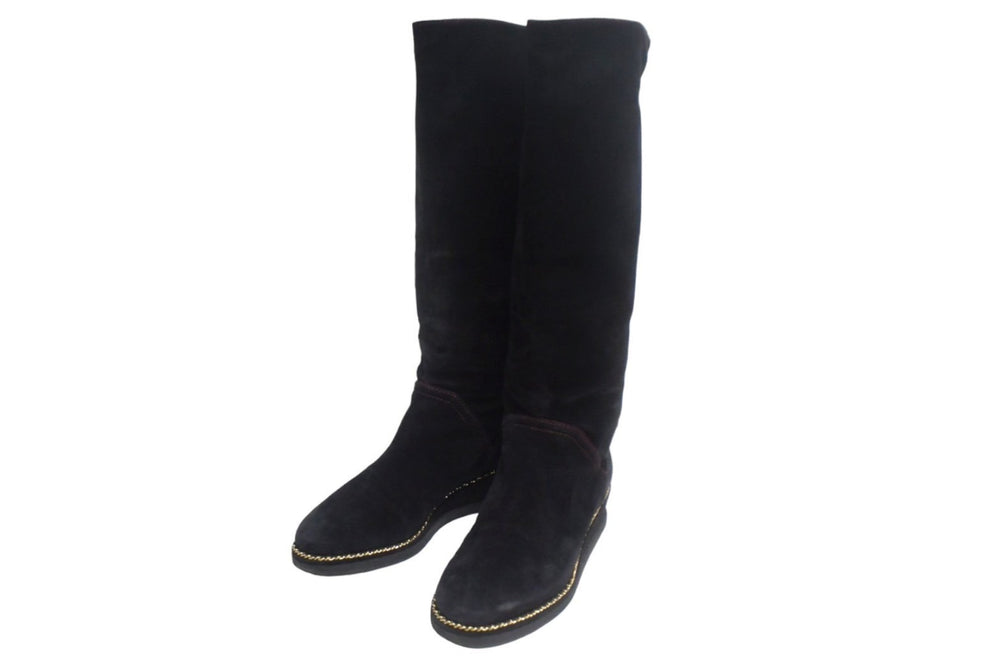CHANEL long boots size 35 1/2 here mark chain G31295 black suede leather good condition used 66779