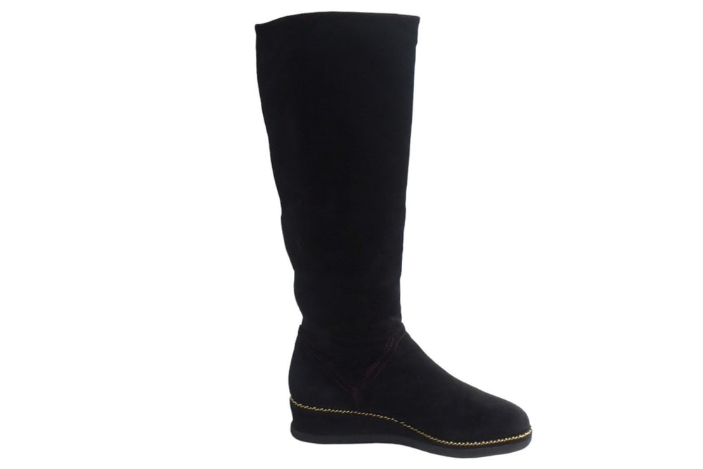 CHANEL long boots size 35 1/2 here mark chain G31295 black suede leather good condition used 66779