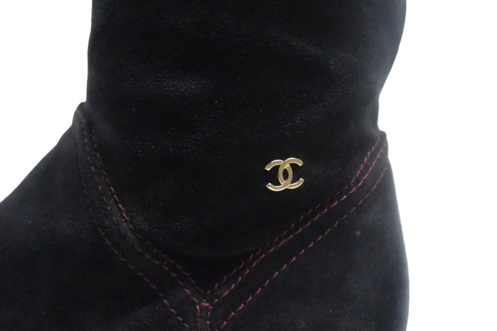 CHANEL long boots size 35 1/2 here mark chain G31295 black suede leather good condition used 66779