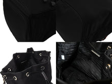 画像をギャラリービューアに読み込む, PRADA プラダ 巾着ショルダーバッグ スタッズ 1BH038 イタリア製 ナイロン レザー ブラック レッド シルバー 美品 中古 66815