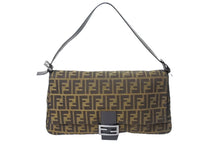 画像をギャラリービューアに読み込む, FENDI フェンディ マンマバケット 40cm ワンショルダーバッグ ブラウン ブラック キャンバス ガンメタル金具 美品 中古 66823