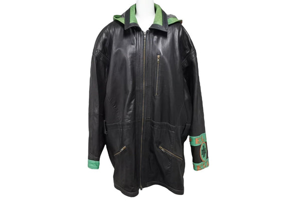pellepelle leather jacket size 38 black green orange hood removable good condition used 66866