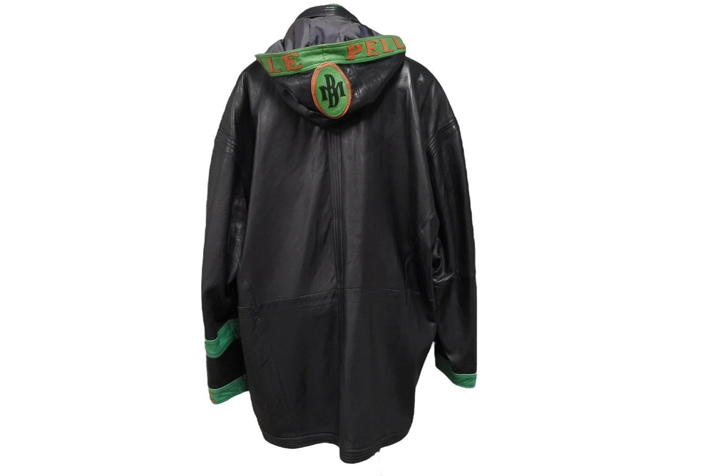 pellepelle ペレペレ レザージャケット サイズ38 ブラック グリーン オレンジ フード取り外し可 美品 中古 66866