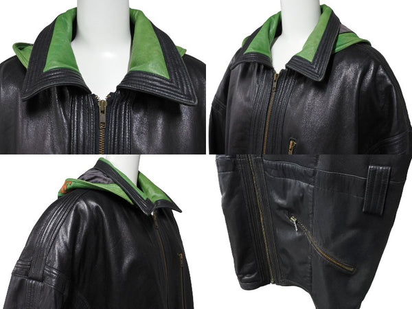 pellepelle leather jacket size 38 black green orange hood removable good condition used 66866