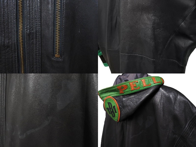 pellepelle leather jacket size 38 black green orange hood removable good condition used 66866