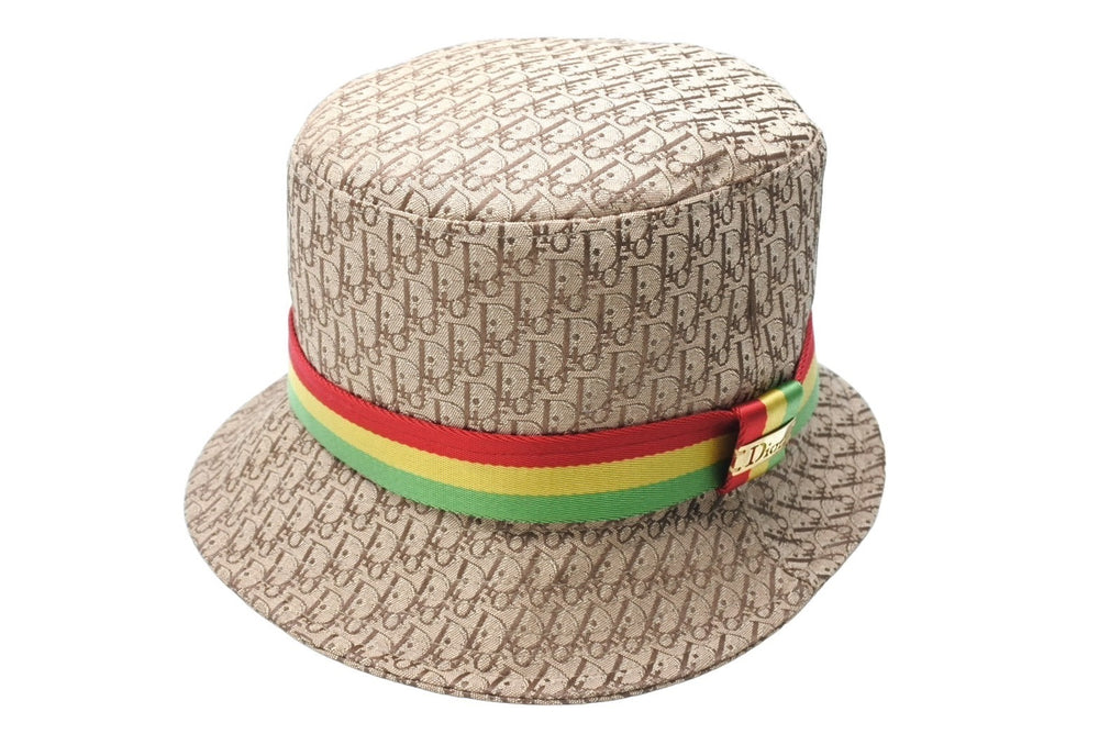 ChristianDior Bucket Hat Trotter Pattern Rasta TTK04010 Beige Red Yellow Green Size 58 66956