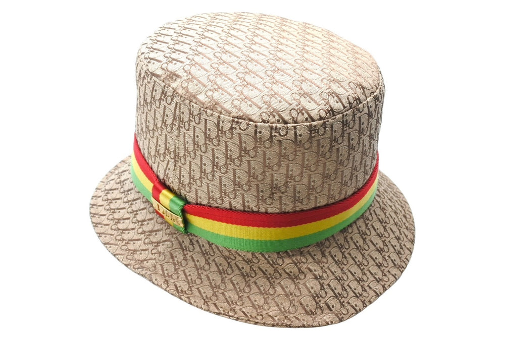 ChristianDior Bucket Hat Trotter Pattern Rasta TTK04010 Beige Red Yellow Green Size 58 66956