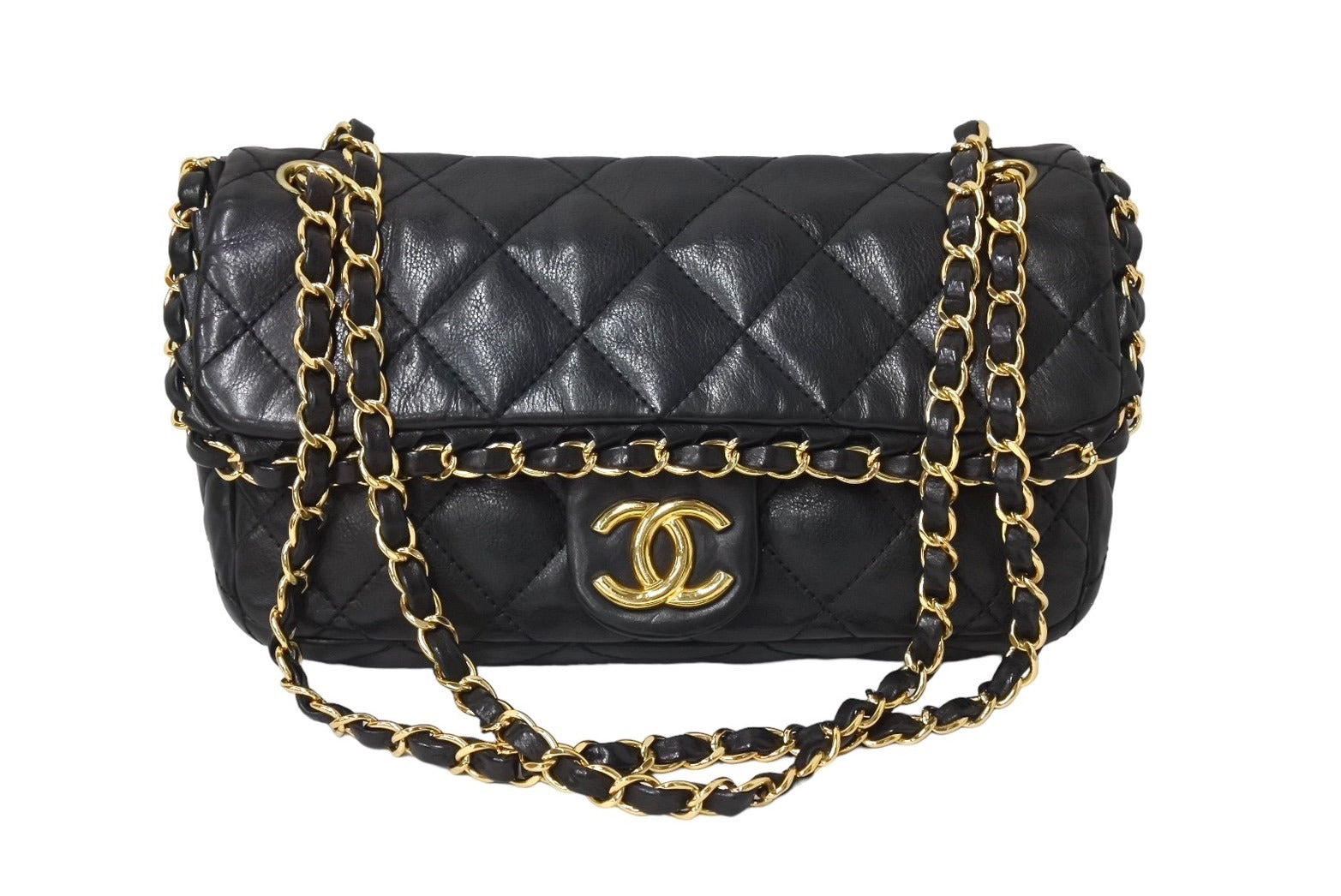 CHANEL シャネル ラグジュアリーライン マトラッセ チェーン ショルダーバッグ 14番台 アラウンド ブラック カーフスキン ゴールド金具 美品  中古 66962 – Casanova Vintage