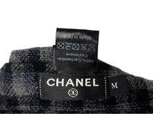画像をギャラリービューアに読み込む, CHANEL シャネル キャップ 帽子 ココマーク チェック柄 カシミヤ グレー ブラック イタリア製 サイズM 美品 中古 66963