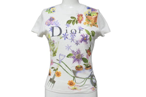 極美品 Christian Dior クリスチャンディオール 半袖Ｔシャツ サイズ36 5A16155203 フラワー プリント スパンコール 中古 66965