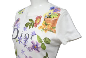 極美品 Christian Dior クリスチャンディオール 半袖Ｔシャツ サイズ36 5A16155203 フラワー プリント スパンコール 中古 66965