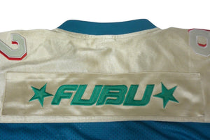 FUBU THE COLLECTION フブ ゲームシャツ ホッケーシャツ サイズXL ポリエステル ブルー レッド ゴールド メッシュ 美品 中古 66992