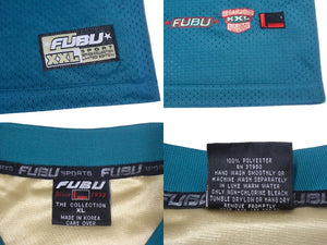 FUBU THE COLLECTION フブ ゲームシャツ ホッケーシャツ サイズXL ポリエステル ブルー レッド ゴールド メッシュ 美品 中古 66992