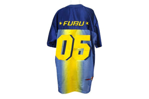 FUBU THE COLLECTION フブ ゲームシャツ ホッケーシャツ サイズF ポリエステル ブルー イエロー メッシュ 美品 中古 66993