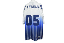 Load image into Gallery viewer, FUBU フブ ホッケー半袖Ｔシャツ 05 ボーダー メッシュ ポリエステル ホワイト ブルー サイズL 美品 中古 66997