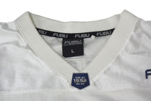 Load image into Gallery viewer, FUBU フブ ホッケー半袖Ｔシャツ 05 ボーダー メッシュ ポリエステル ホワイト ブルー サイズL 美品 中古 66997