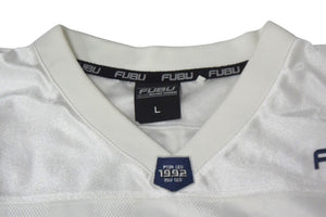 FUBU フブ ホッケー半袖Ｔシャツ 05 ボーダー メッシュ ポリエステル ホワイト ブルー サイズL 美品 中古 66997