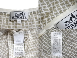 HERMES エルメス 半袖Tシャツ Hロゴ 総柄 イタリア製 コットン ホワイト ベージュ サイズXL 美品 中古 67015