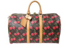 画像をギャラリービューアに読み込む, LOUIS VUITTON ルイヴィトン モノグラムチェリー キーポル45 ボストンバッグ M95011 村上隆 レッド ブラウン ロゴ 旅行バッグ 美品 中古 67018