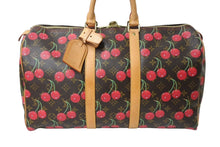 画像をギャラリービューアに読み込む, LOUIS VUITTON ルイヴィトン モノグラムチェリー キーポル45 ボストンバッグ M95011 村上隆 レッド ブラウン ロゴ 旅行バッグ 美品 中古 67018