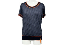 画像をギャラリービューアに読み込む, Christian Dior クリスチャンディオール フライトライン トロッター柄 半袖Ｔシャツ ネイビー オレンジ レーヨン ポリウレタン 6P16155021 サイズ40 美品 中古 67039