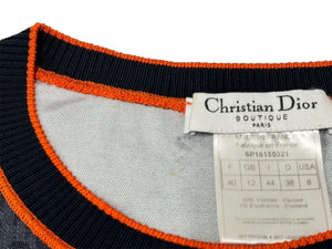 Christian Dior クリスチャンディオール フライトライン トロッター柄 半袖Ｔシャツ ネイビー オレンジ レーヨン ポリウレタン 6P16155021 サイズ40 美品 中古 67039