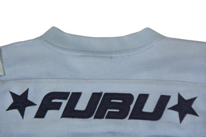 FUBU フブ THE COLLECTION ホッケー半袖Ｔシャツ 90s Y2K エンブレム 刺繍 サイズL ネイビー ブルー 良品 中古 67065