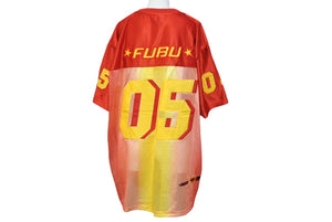 極美品 FUBU THE COLLECTION フブ ゲームシャツ ホッケーシャツ サイズF ポリエステル レッド イエロー メッシュ 中古 67069