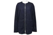 Load image into Gallery viewer, CHROME HEARTS クロムハーツ デニムジャケット サイズM ダガージップ クロスレザーパッチ ノーカラー インディゴブルー 美品 中古 67075