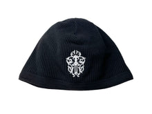 画像をギャラリービューアに読み込む, CHROME HEARTS クロムハーツ ビーニー ニットキャップ ダガー スクロールロゴ コットン ブラック アメリカ製 刺繍 美品 中古 67080