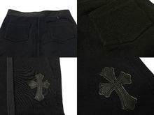 画像をギャラリービューアに読み込む, CHROME HEARTS クロムハーツ スウェットパンツ レザークロスパッチ シルバ−925 レザー コットン ブラック 美品 中古 67081