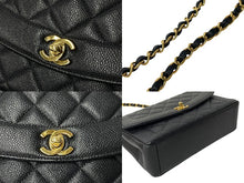画像をギャラリービューアに読み込む, CHANEL シャネル チェーンショルダーバッグ ダイアナ 25 マトラッセ キャビアスキン 4番台 ブラック ゴールド 美品 中古 67100