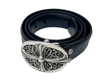 画像をギャラリービューアに読み込む, CHROME HEARTS クロムハーツ OVAL CROSS STRAP 1.5/1.5 クラシック オーバルクロス バックル レザーベルト サイズ38 中古 67120