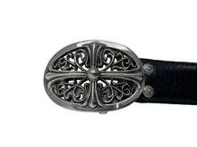 画像をギャラリービューアに読み込む, CHROME HEARTS クロムハーツ OVAL CROSS STRAP 1.5/1.5 クラシック オーバルクロス バックル レザーベルト サイズ38 中古 67120