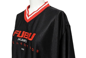 FUBU JEANS COLLECTION フブ ゲームシャツ ヴィンテージ サイズL ポリエステル ブラック ホワイト レッド 良品 中古 67122