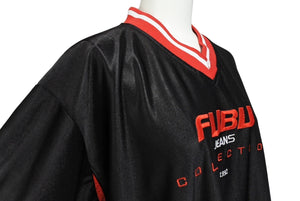 FUBU JEANS COLLECTION フブ ゲームシャツ ヴィンテージ サイズL ポリエステル ブラック ホワイト レッド 良品 中古 67122