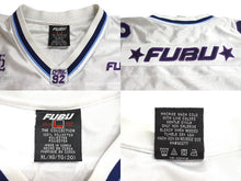 Load image into Gallery viewer, FUBU フブ ゲームシャツ フットボールシャツ ヴィンテージ サイズXL ポリエステル ホワイト ブルー ネイビー パープル 美品 中古 67127