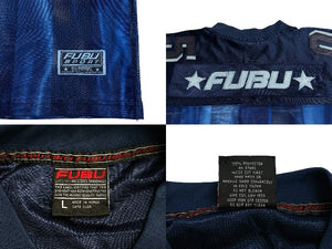 極美品 FUBU フブ ゲームシャツ フットボールシャツ ヴィンテージ サイズL ポリエステル ネイビー ブルー 中古 67130